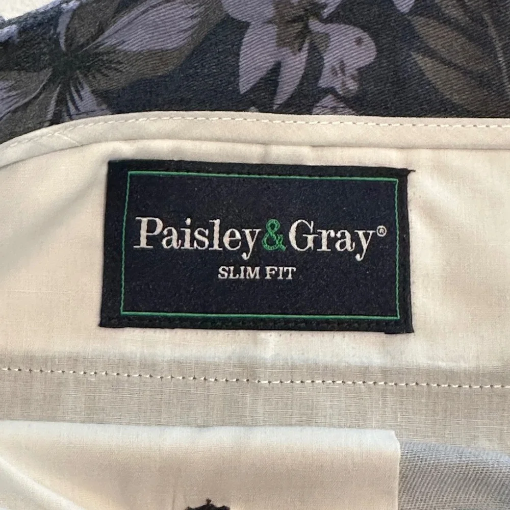 Paisley & Gray Mens 36 Slim Fit Chino Shorts Floral Purple Charcoal Stretch